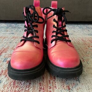 Vibrant Pink Lace-Up Boots